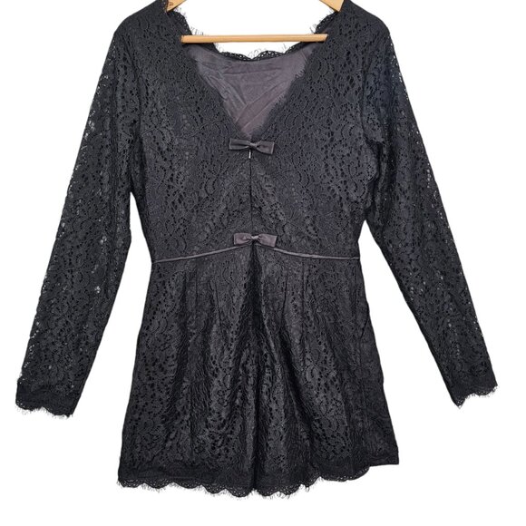 Anthropologie Womens 4 Black Long Sleeve Lace Shorts Romper NWT - Picture 5 of 16
